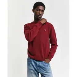 Gant für Herren. 87211 Sehr feiner Pullover aus Schafwolle mit burgunderrotem Rundkragen (S), Lässig, Bordeaux