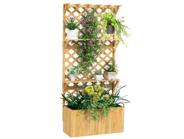 Outsunny Hochbeet mit Spalier mit Rankgitter für Garten 76 x 33 x 177 cm