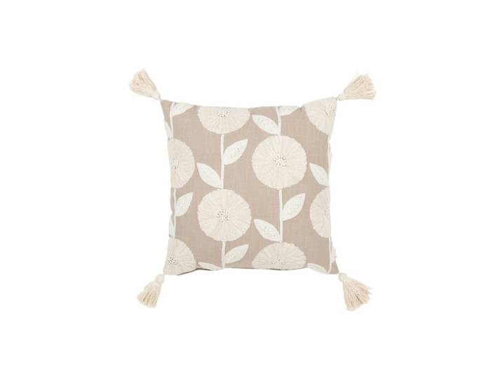 Coussin fleurs/feuilles en coton/lin/polyester gris 45x45x15 cm