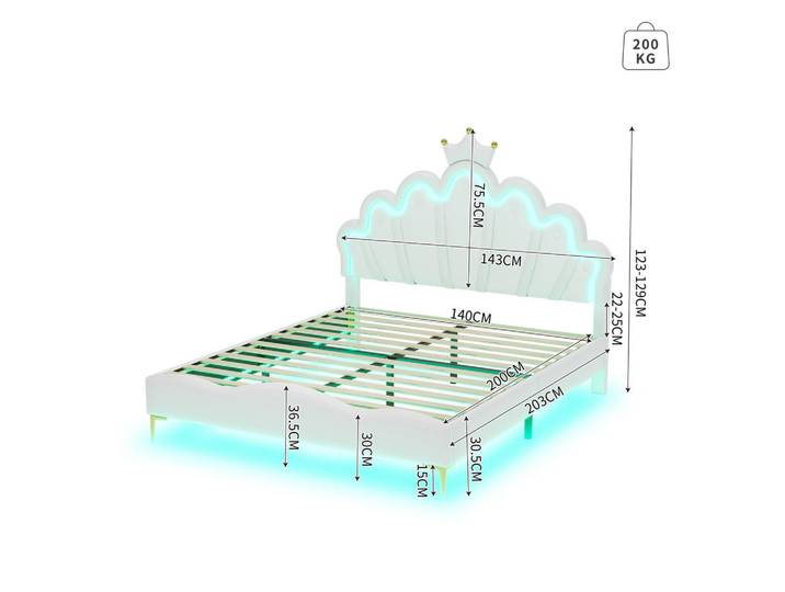 Gisaae Doppelbett 140x200 Prinzessinnenbett Polsterbett LED App Steuerung, Weiß, Schlafzimmer, Betten