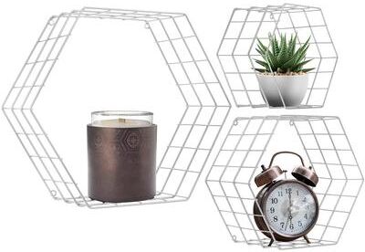 Sorbus Metal Wire Hexagon Design Wall Mounted Floating Shelves, Set of 3
