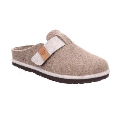Pantoffel ROHDE "D.Meran", Damen, Gr. 39, Filz, beige (beige, meliert), kontrastfarbene Details, Schuhe, Hausschuh, Filz Clog, Schlappen mit Klettriemchen