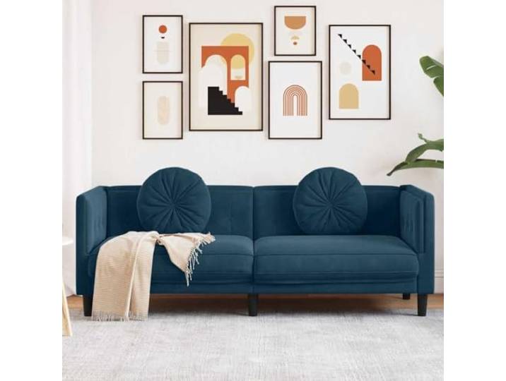 HEFZGDB 3-Sitzer Sofa mit Kissen in Blau Samt – Weiches Velours Polster für Wohnzimmer Komfort, Stabile Konstruktion mit Gepolsterten Sitzflächen und Modernem Design, Ergonomische