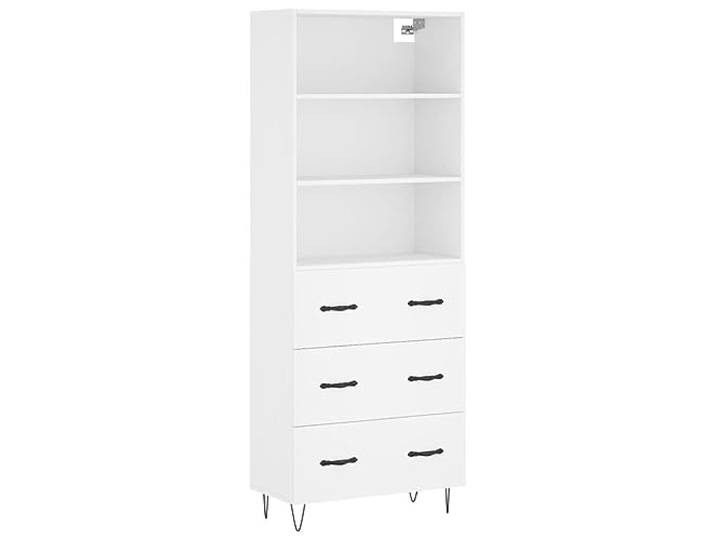 KGFHERENB Highboard Weiß 69,5x34x180 cm Holzwerkstoff Schrank Schlanker Mehrzweckschrank für Wohnzimmer und Flur mit stabilen Metallfüßen und viel Stauraum auf kleinem Raum.