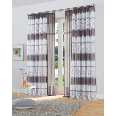Gardine OTTO HOME "Napala" Gr. 3, grau, B:140cm H:225cm, Voile, Polyester, Gardinen, Gardine, Vorhang, 2-er Set, Fertiggardine, transparent, Querstreifen