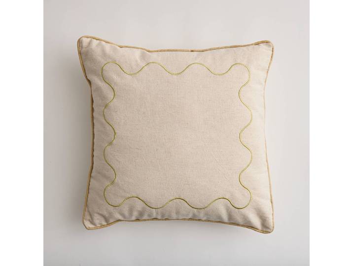 Coussin carré brodé vagues, en coton/lin - Blancheporte