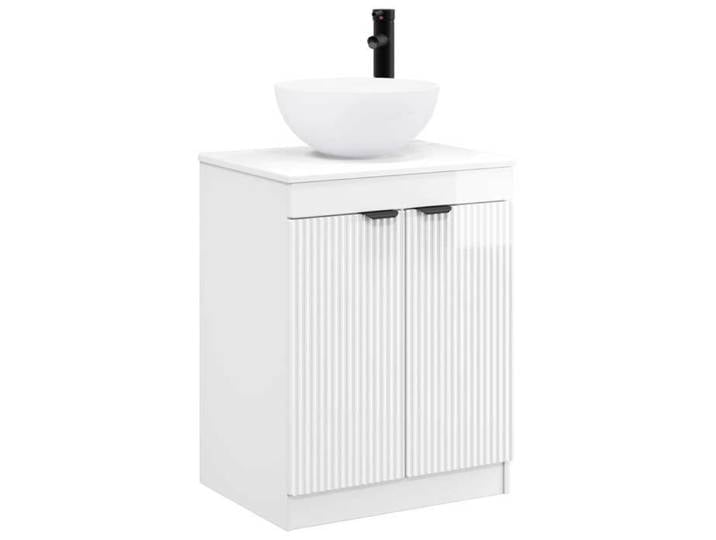 Elégance - Chic Armoire Haute et Cabinet sous lavabo - Ensemble de mobilier de salle de bain - Blanc brillant_0697345