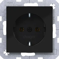 Hager Steckdose SCHUKO, Steckklemmen, A.x/C.x, nachtschwarz glänzend