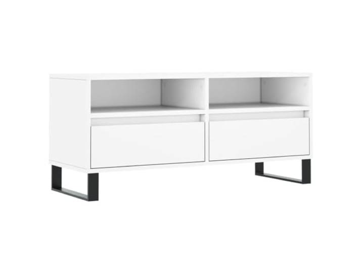 KGFHERENB TV-Schrank Weiß 100x34,5x44,5 cm Lowboard aus Holzwerkstoff Praktische Medienkonsole fürs Schlafzimmer mit zwei Fächern und zwei Schubladen für übersichtliche Ordnung.