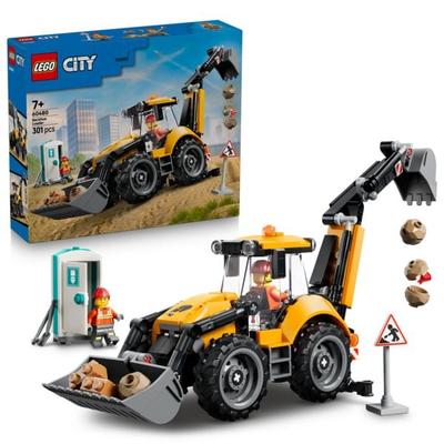 LEGO City 60480 Gelber Baggerlader, Baufahrzeug mit wirklichkeitsgetreuen Funktionen