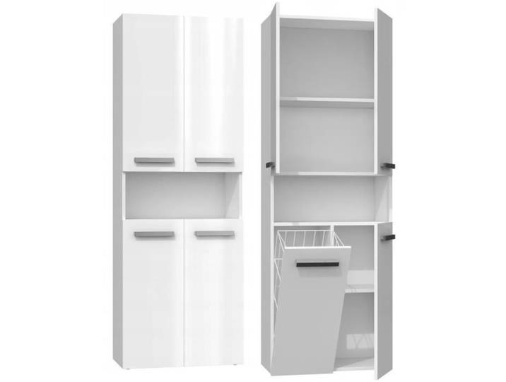 Armoire de salle de bains NEL DK 1K 60cm - Blanc brillant - Producteur polonais - Portes courtes et panier