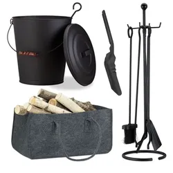 Relaxdays 8 tlg. Kamin-Komplettset Anthrazit,Schwarz