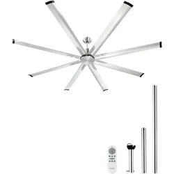 VEVOR 214 cm Deckenventilator ohne Beleuchtung, 6-Gang-Fernbedienung, 8 Flügel, umkehrbarer Gleichstrommotor, Ventilator für Schlafzimmer, Wohnzimmer, Terrasse, Innen-/Außenbereich, gebürstetes Nickel