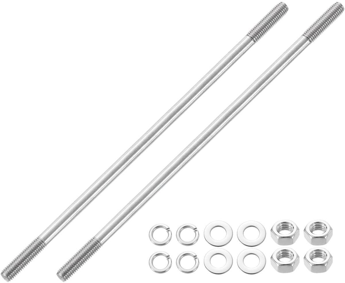 Set van 2 dubbelzijdige schroefdraadstangen M8 x 220 mm van 304 roestvrij staal inclusief moeren en ringen