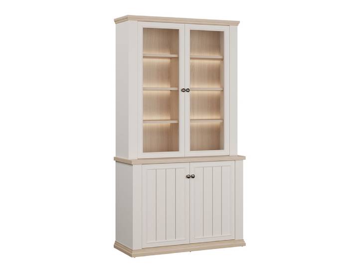 Vitrine 2 portes vitrées gm Pontypol blanc mat/chene - Basika