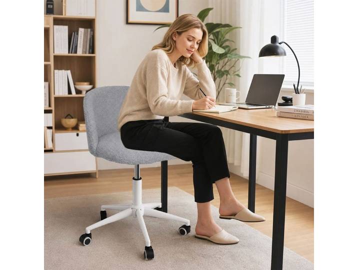 Chaise De Bureau Mobile Design Scandinave Gris - MIPAN - Assise Ergonomique Hauteur Ajustable 65-80 cm - Pour Bureau Et Chambre