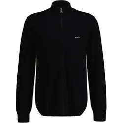 GANT Herren Pique-Strickjacke - COTTON PIQUE ZIP CARDIGAN, Reißverschluss, Baumwolle Schwarz / L