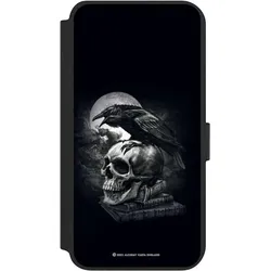 Nivocase Klapphülle für Samsung Galaxy S23+ Handyhülle aus Kunst Leder NIVOflip schwarz Rabe Schädel (Samsung Galaxy S23+), Smartphone Hülle, Schwarz