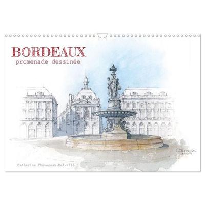 BORDEAUX, promenade dessinée (Calendrier mural 2027 DIN A3 vertical), CALVENDO calendrier mensuel