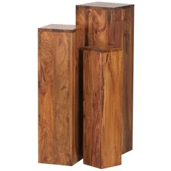 Beistelltisch-Sets Massivholz: 3-teilig, einzigartige Maserung, ineinanderschiebbar. Braun, 24x24x85 cm | Kadima Design