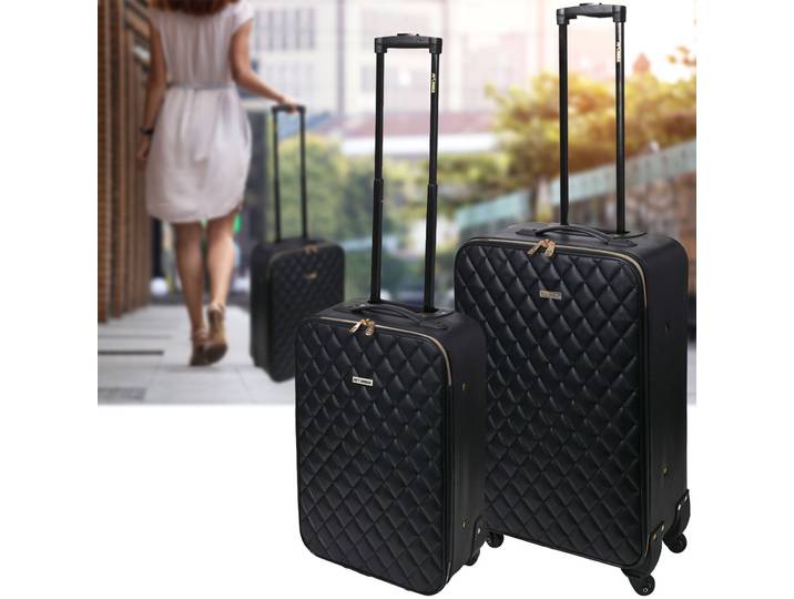 Trolley-Set, 2-tlg, Steppmuster-Design, schwarz