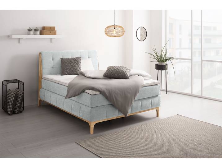 Boxspringbett, Grau titanio, 161x216 cm, Polyester, 7-Zonen-Taschenfederkernmatratze, Modern, OTTO Products