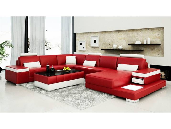 JVmoebel Wohnlandschaft Rotes Polstersofa mit Kunstlederbezug und verstellbaren Kissen, Made in Europa