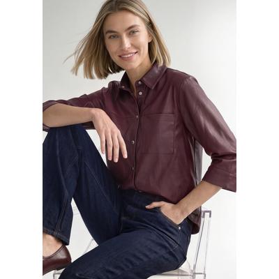 Hemdbluse STREET ONE, Damen, Gr. 40, rustic rouge, Web, Obermaterial: 100% Polyurethan, unifarben, hüftbedeckend, Rundhals, Bündchen, Blusen Hemdbluse, 3/4-Arm Hemdbluse im Leder-Look