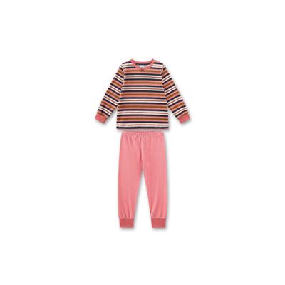 Schlafanzug SANETTA "Pyjama Pyjama Streifen lang Frottee 1er Pack", Mädchen, Gr. 116, bunt (orange, weiß, blau), Obermaterial: 80% Baumwolle CO. 20% Polyester PES., Homewear-Sets Schlafanzug