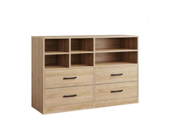 120x40x80cm Modernes platzsparendes Design – Schmale Kommode aus Eichenholz mit 4 Schubladen & 6 offenen Fächern – Vielseitig als TV-Schrank, Aufbewahrungsschrank oder Sideboard – Mit Regalböden