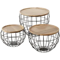 Boltze 3er Set Tisch Ayris mit Aufbewahrungsmöglichkeit, Ø36-48 x H24-40 cm