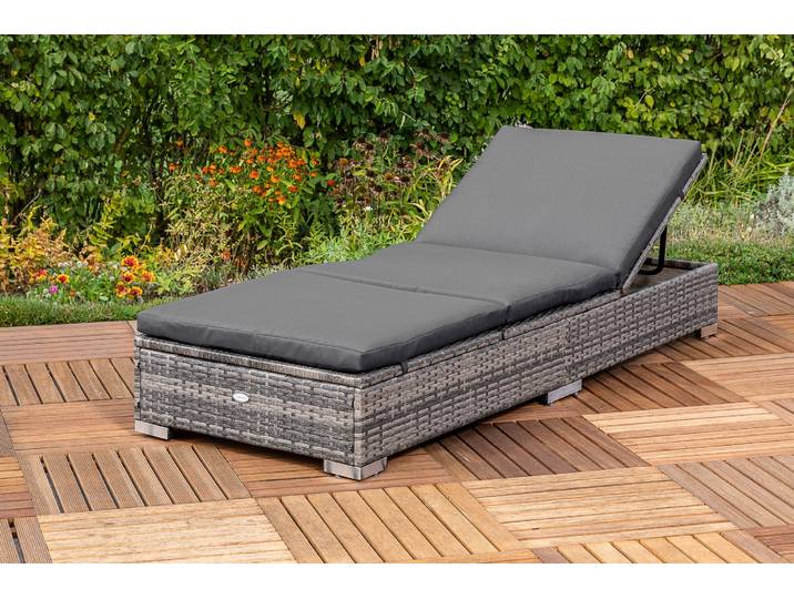 Gartenliege MERXX TOPSELLER , grau, Obermaterial: 100% Polyester. Füllung: 100% Polyurethan, Gartenliegen, Gartenliege, pulverbeschichteter Stahl, Polyrattan, verstellbar