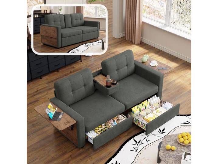 Canapé moderne - Canapé deux places avec deux compartiments de rangement et d'assise réglable Gris foncé