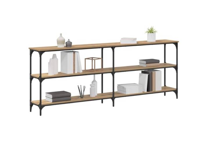 KTHLBRH Konsolentisch Eiche Handwerk 200 x 29 x 75 cm Technisches Holz und Stahl, 3 Etagen, stabile Basis, verstellbare Füße, für den Eingangsbereich