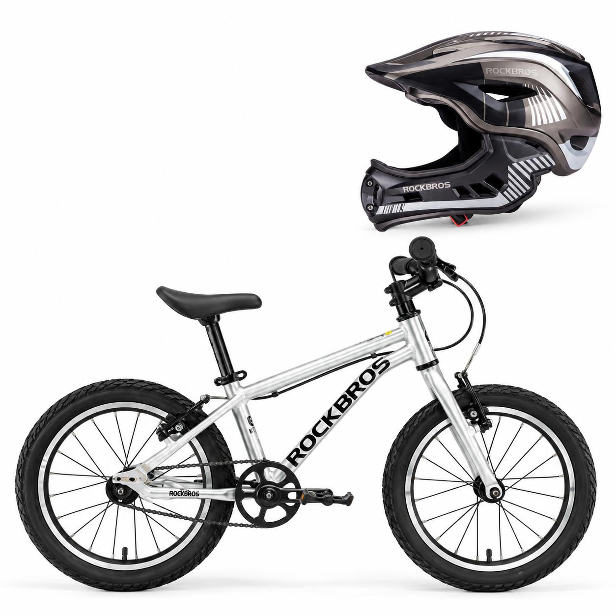 ROCKBROS Darwin Kinderfahrrad 20 Zoll mit Riemenantrieb und Fahrradhelm Schwarz Titan Silber Größe S