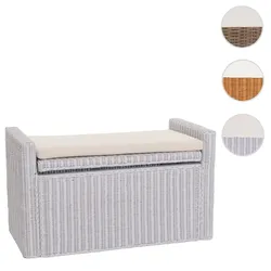 Sitzbank M92 Garderobenbank Bank Sitzhocker, mit Stauraum Kissen Kubu Rattan 88cm ~ weiß