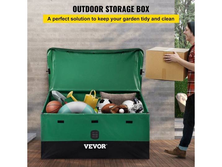 Boîte de Rangement Extérieur 440 L Coffre de Stockage Jardin Étanche Portable Cadre Galvanisé Bâche PE Garder Outils Garage Jouets…