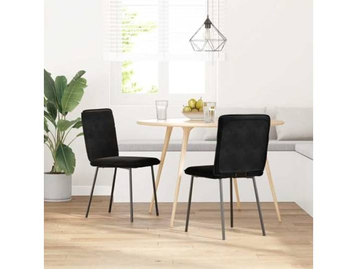 POUFGDR Esszimmerstühle, Schwarz, 2 Stück Weicher Samt, Rahmen aus Metall und Holz, dicker Schaumstoff, Einfachheit und Komfort, Wohnzimmer, Gästezimmer