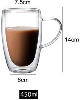 Uplifted Finds Double Wall Glass Thermal Mug High Performance Heat Resistant Tumbler For Coffee, Tea, & Cocktails coffee Glass 450 Ml 4 Pcs