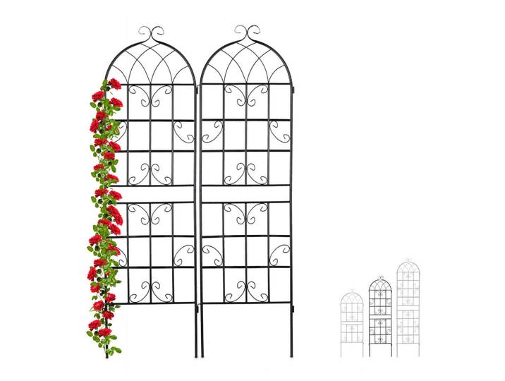 Relaxdays Rankgitter Schwarz 2er-Set Metall 180 cm, 52x180x1.5 cm, Dekoration, Gartendeko, Rankgitter