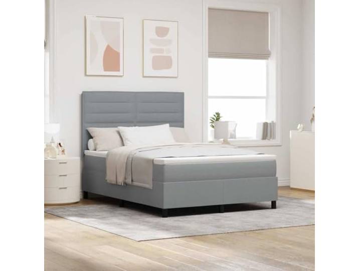 RJPLMFV Boxspringbett, Hellgrau, 160 x 200 cm, mit Matratze Atmungsaktiver Stoff, verstellbares Kopfteil, Rahmen aus Spanplatten und massivem Kiefernholz