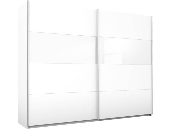 Schwebetürenschrank RAUCH Quadra Schrank Schlafzimmerschrank in vielen Breiten , weiss (weiß, weißglas), B:271cm H:210cm T:62cm, Holzwerkstoff, Schränke, Schwebetürenschrank, Kleiderschrank Garderobenschrank mit Glaselementen