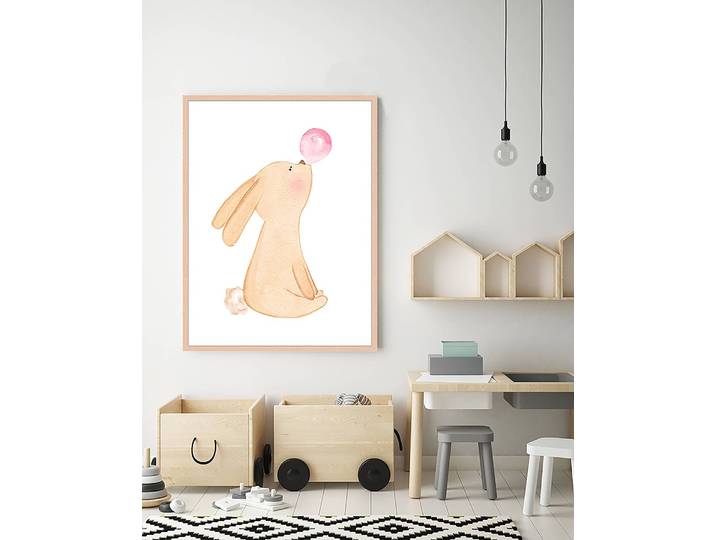 Tableau déco Bunny Blowing Bubble Gum 63 x 83cm Multicolore