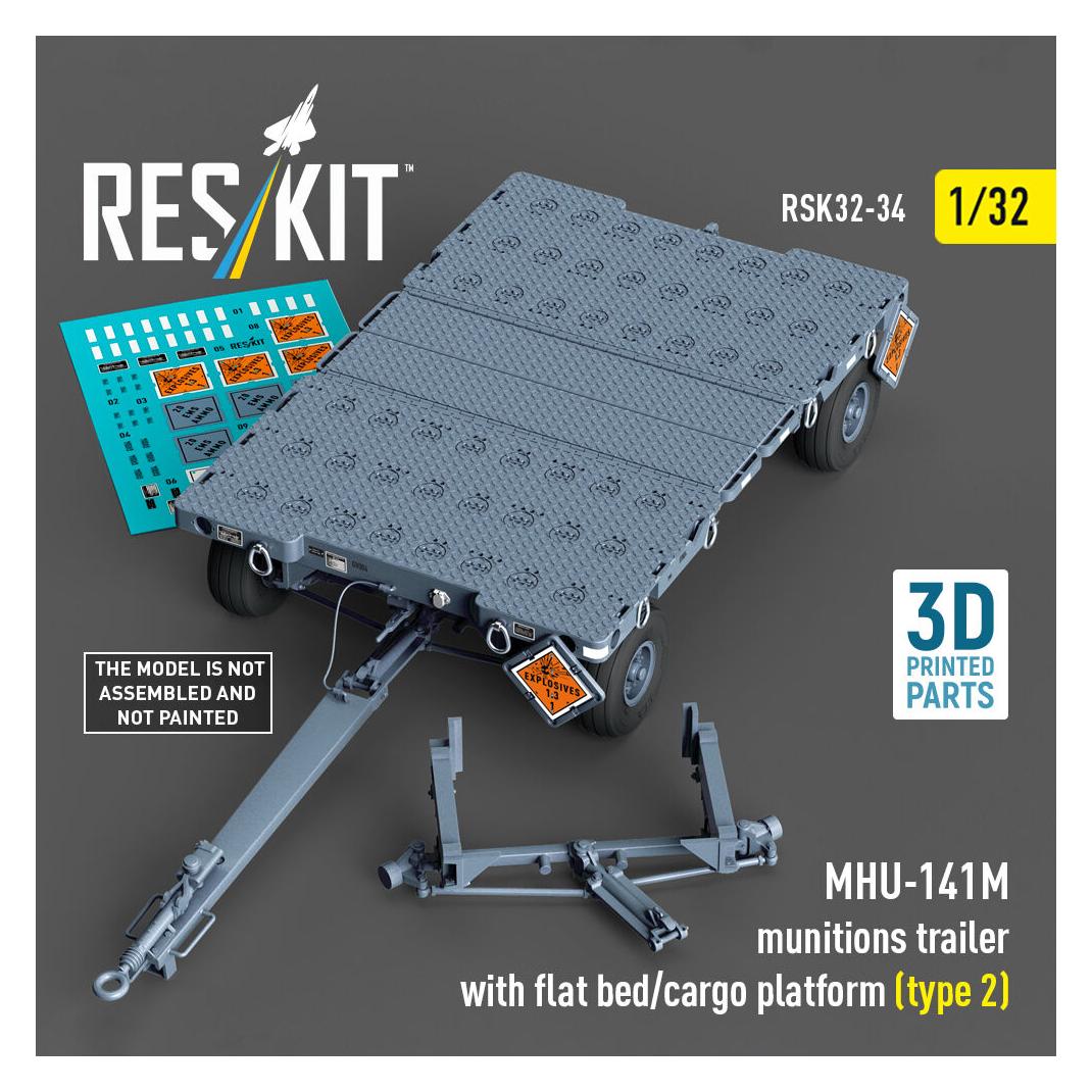 ResKit MHU-141M munitions trailer with flat bed/cargo platform (type 2) (3D Printed model kit) (RSK32-0034)