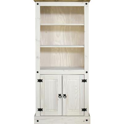 Bücherregal MÖBILIA, weiß (weiß, honig), B:81cm H:177cm T:38cm, Massivholz, Regale, Bücherregal, lackiert im Antik-Look