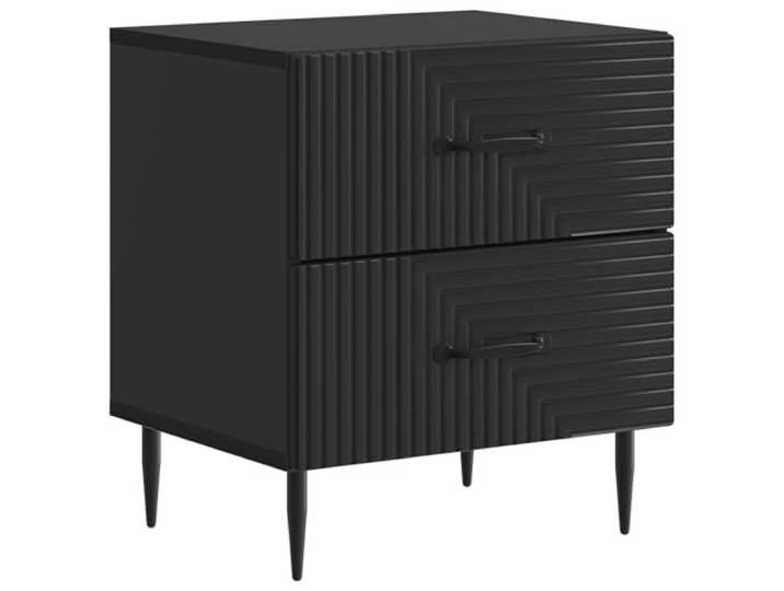 KGFHERENB Nachttisch Schwarz 43x34,5x47,5cm Beistelltisch 2 Schubladen Kompakte Kommode fürs Schlafzimmer: Stabile Metallbeine, pflegeleichter Holzwerkstoff und schicke Stangengriffe.
