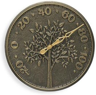 Woodland Tree Outdoor Wall Clock & Thermometer - Thermometer, Bronze/Thermometer - Grandin Road