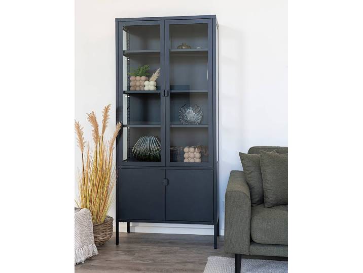 Armoire vitrine Dalby 80 x 180 x 35cm Noir/Noir