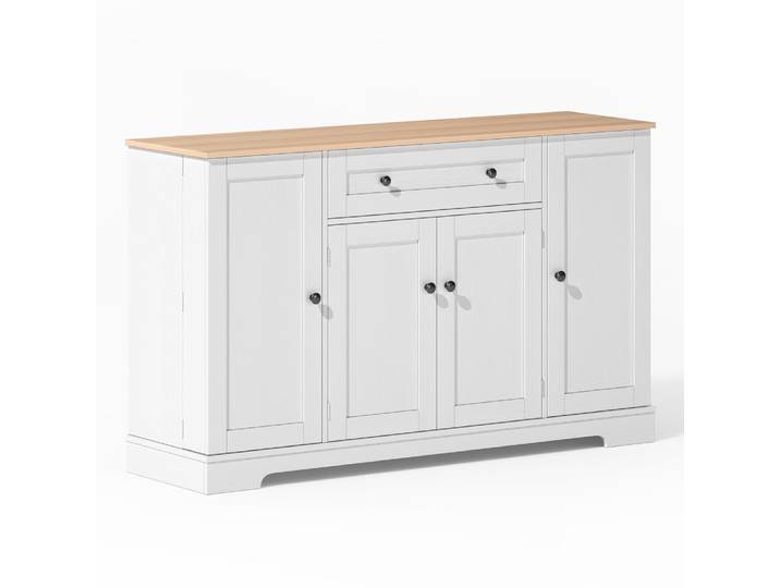 Console blanche élégante avec plateau bois clair et rangements