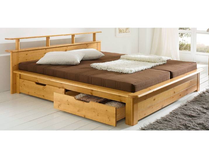 Funktionsbett GOODPRODUCT FINJA  Kieferbett, Futonbett, Kopfteil mit Ablagefläche , braun (antikfarben gebeizt), Liegefläche B/L: 140cm x 200cm, kein Härtegrad, Daybetten, Funktionsbett, zertifiziertes Massivholz, Schubkästen optional